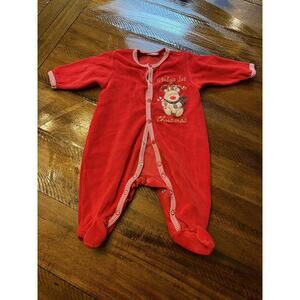 Euc Babyrageous 0-3 Month One Piece Baby’s First Christmas Red